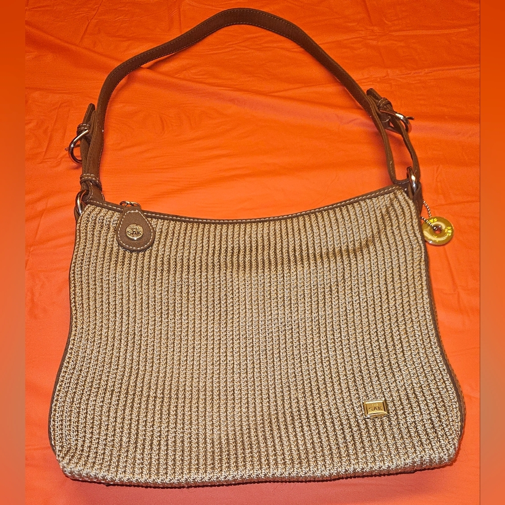 The Sak Artisinal Hand Crochet/Woven Purse Khaki/Brown Approx 10"×9" E.U.C.